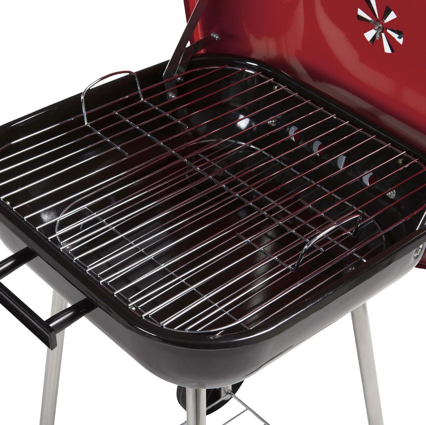 NEW Tesco Charcoal Square Kettle BBQ 2Wheel 47cm Red